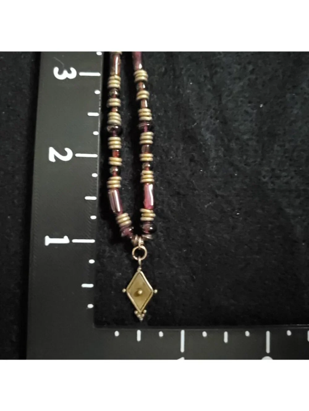 Beaded Necklace Garnet Red Stone Gold Tone Signed Opera Flapper 45